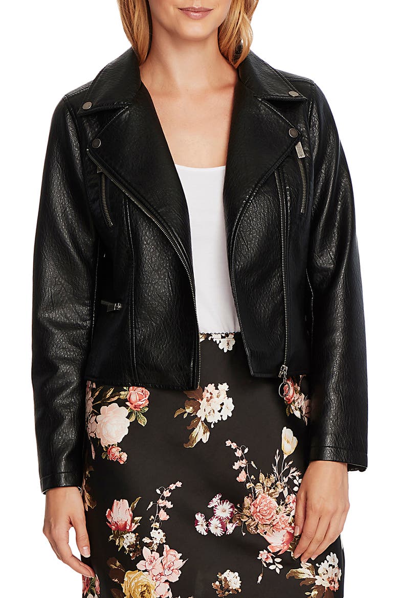 Textured Faux Leather Moto Jacket, Main, color, RICH BLACK