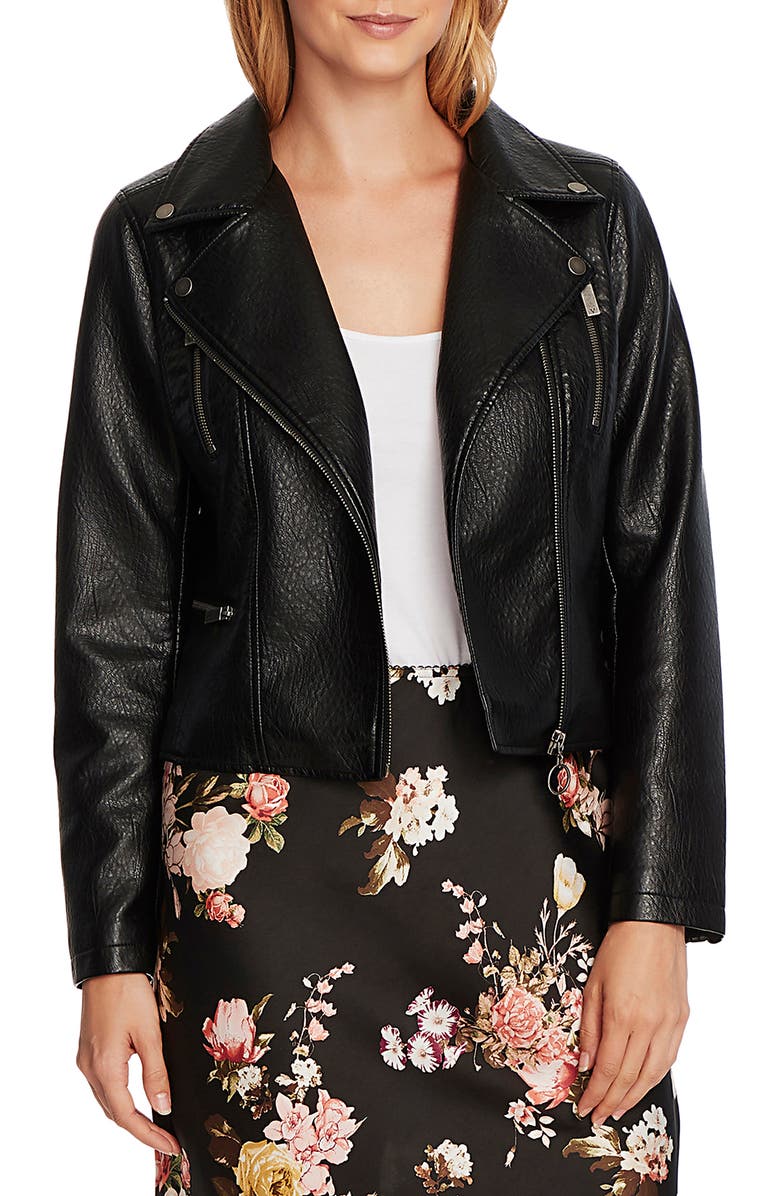 Vince Camuto Textured Faux Leather Moto Jacket, Main, color, 