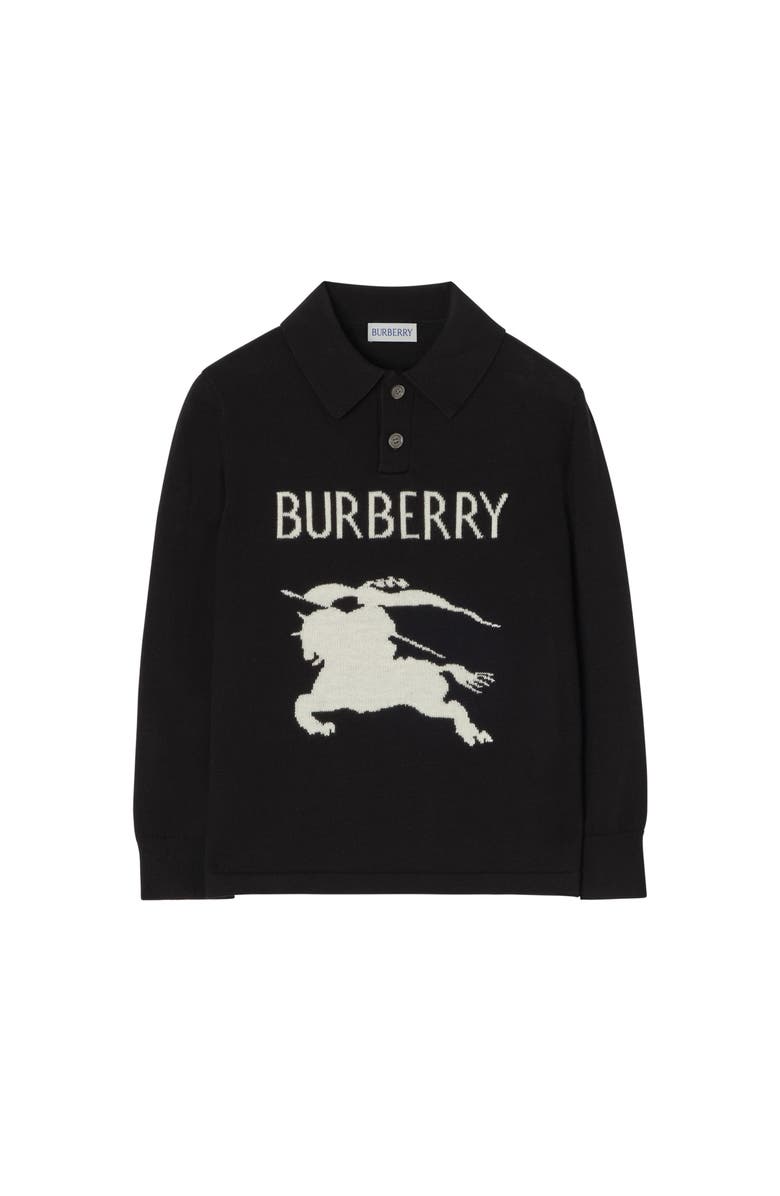 Burberry Long-sleeve EKD Cotton Polo Shirt, Main, color, Black