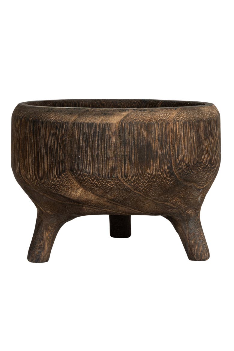 Rustic Paulownia Footed Wood Bowl, Charred Brown, Alternate, color, Brown