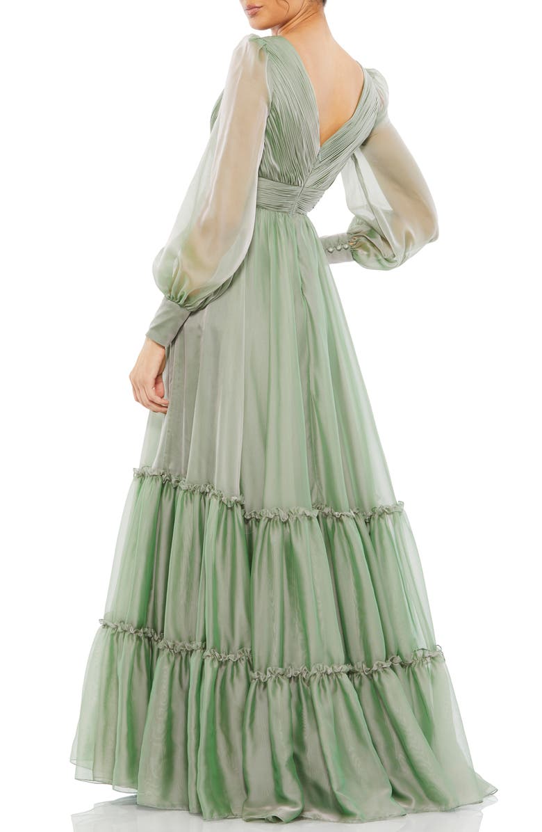 Mac Duggal Long Sleeve Satin & Chiffon Tiered Gown, Alternate, color,