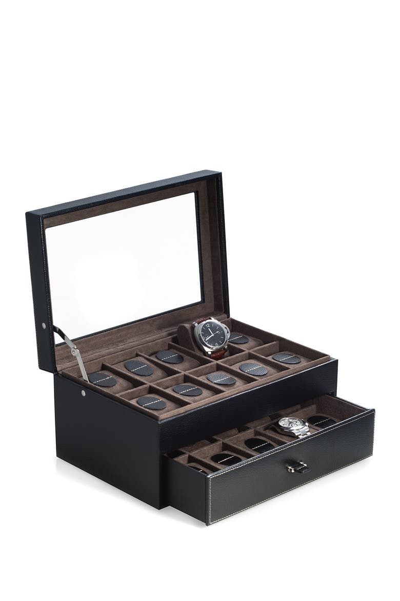Black Leather Watch Case, Alternate, color, MULTI-COLOR