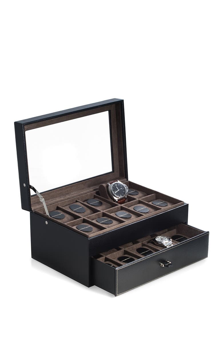 Bey-Berk Black Leather Watch Case, Alternate, color, Multi-Color
