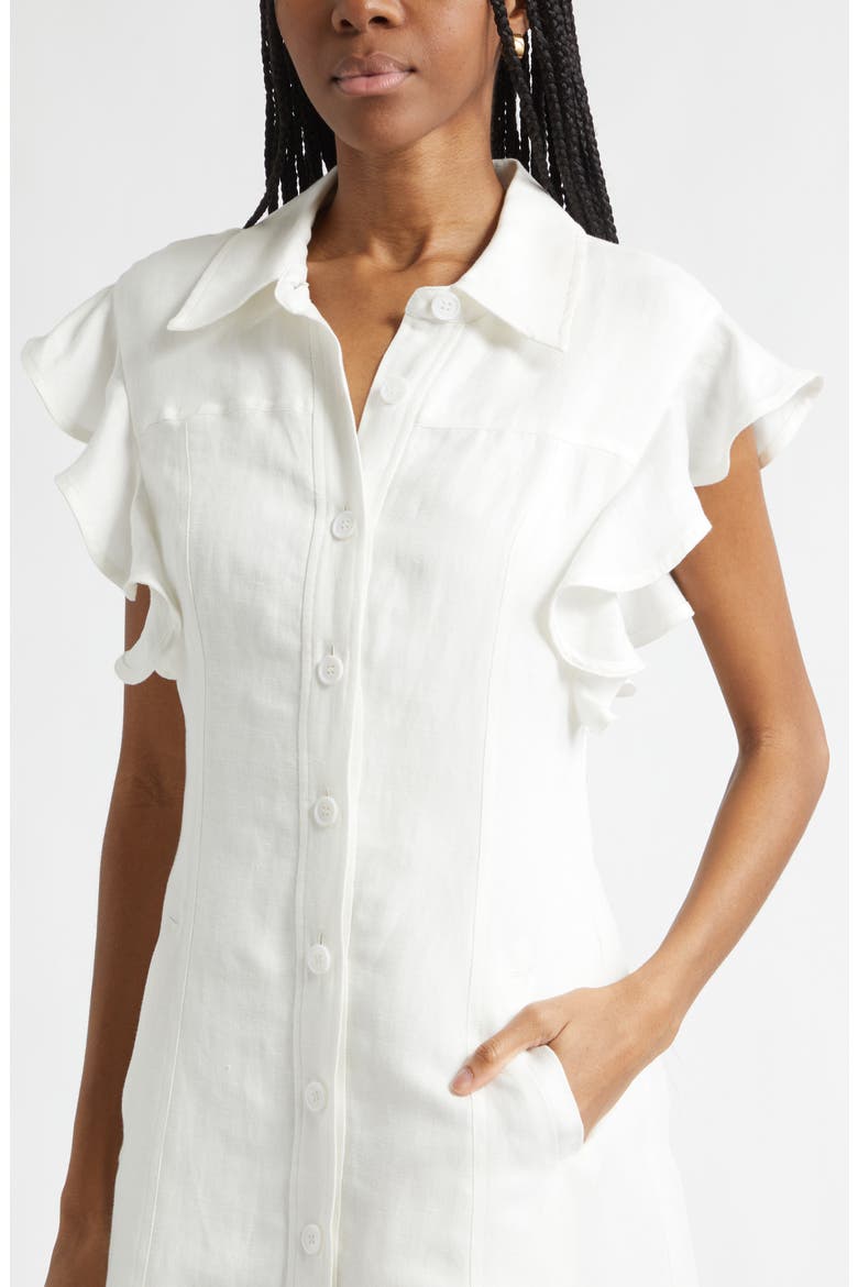Nikki Ruffle Sleeve Linen Blend Shirtdress, Alternate, color, WHITE LINEN