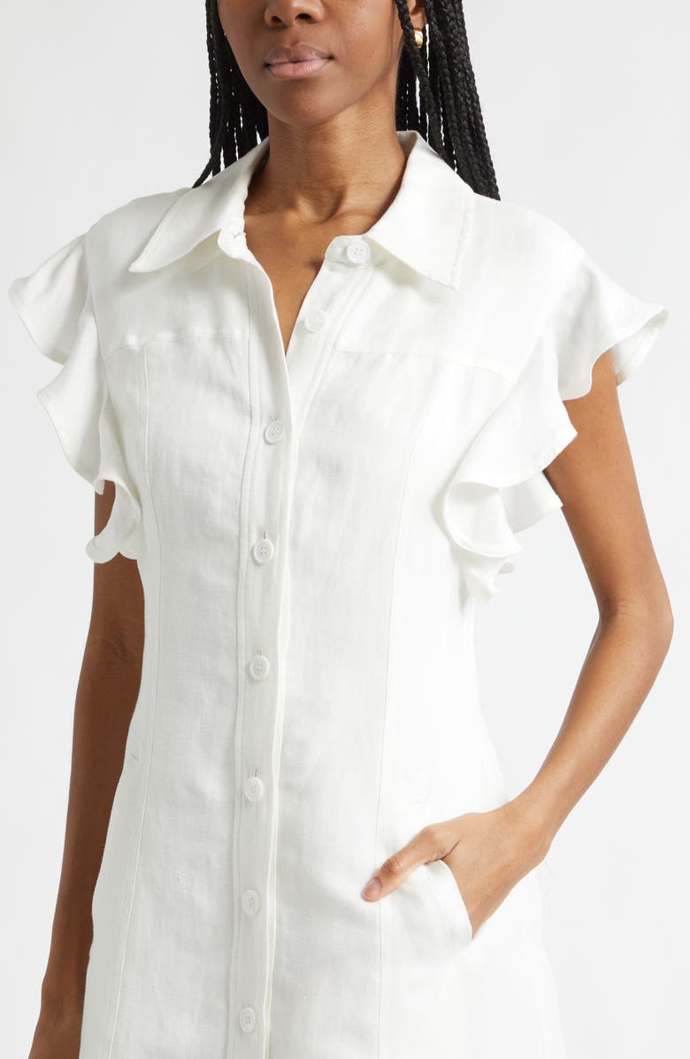 Ramy Brook Nikki Ruffle Sleeve Linen Blend Shirtdress, Alternate, color, White Linen