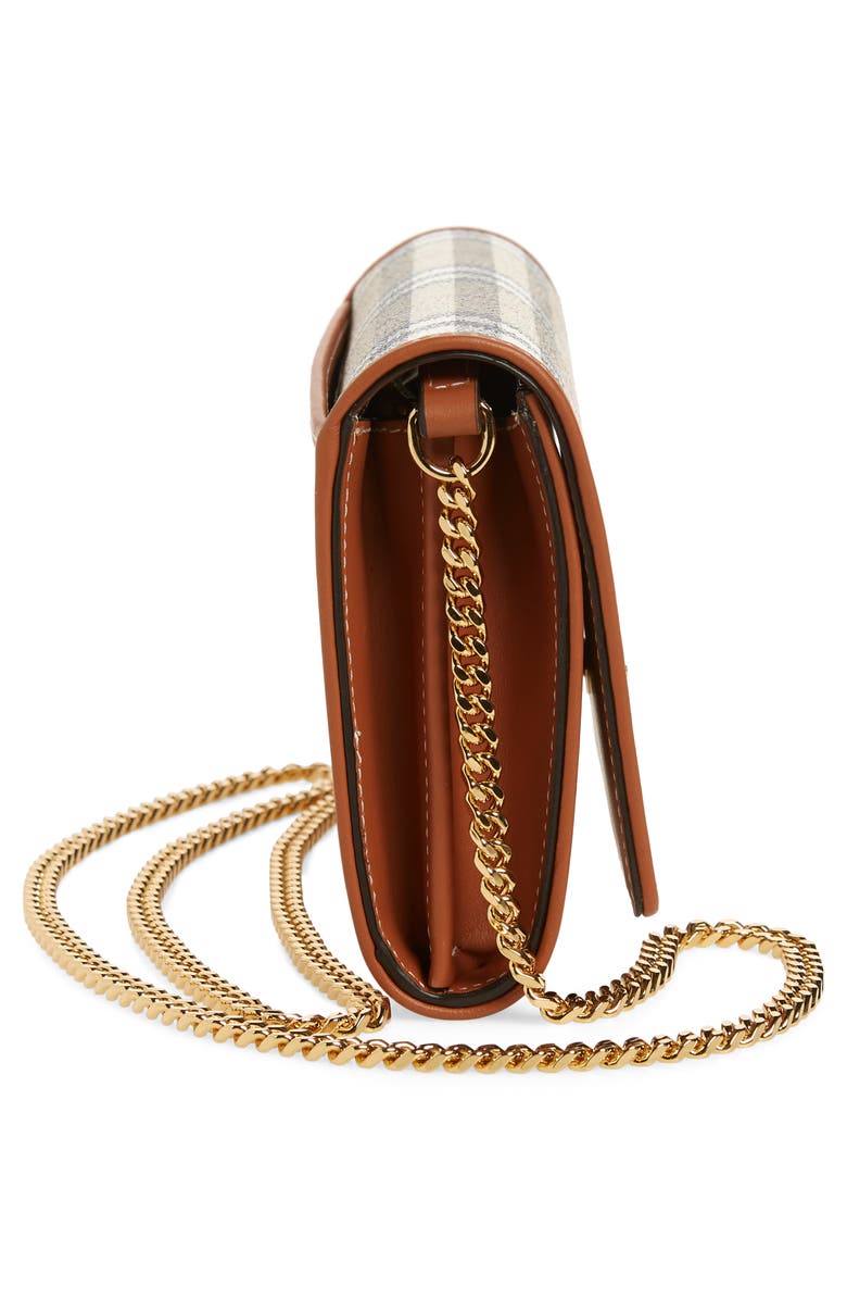 Burberry Hannah Check Coated Canvas Wallet on a Chain, Alternate, color,