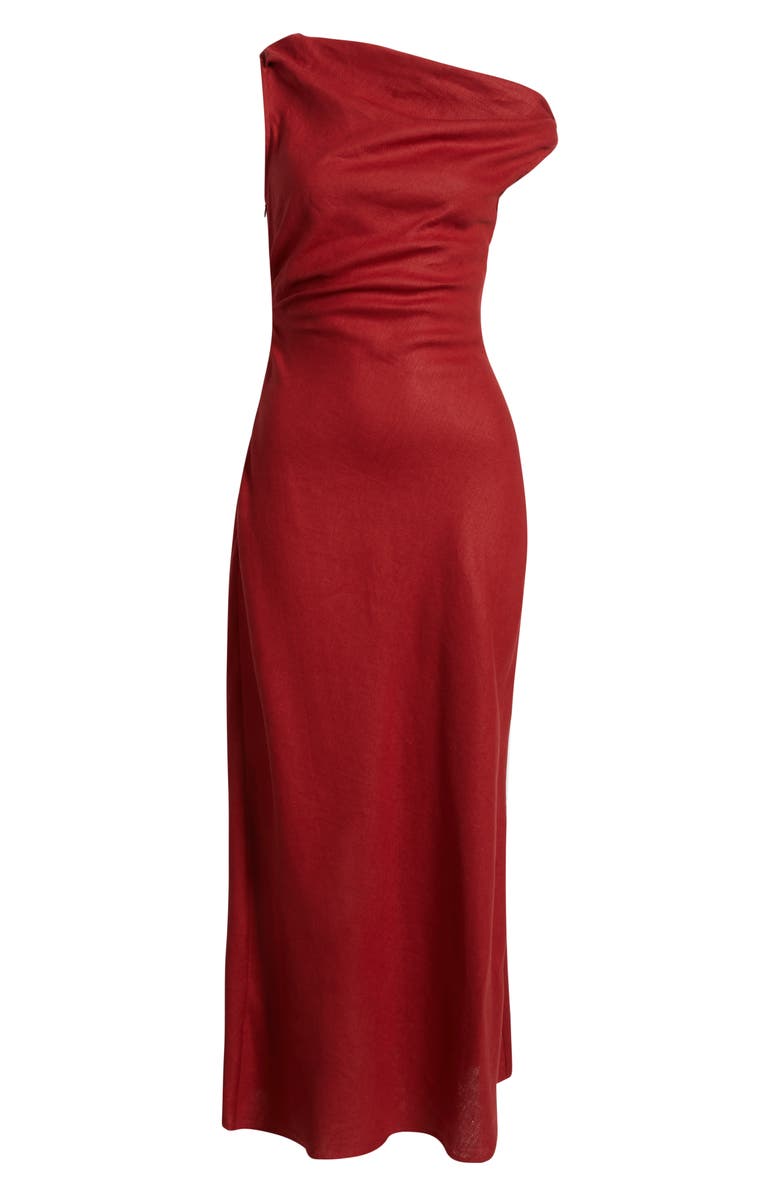Faithfull the Brand Suis Asymmetric Neck Midi Dress, Alternate, color, Deep Red