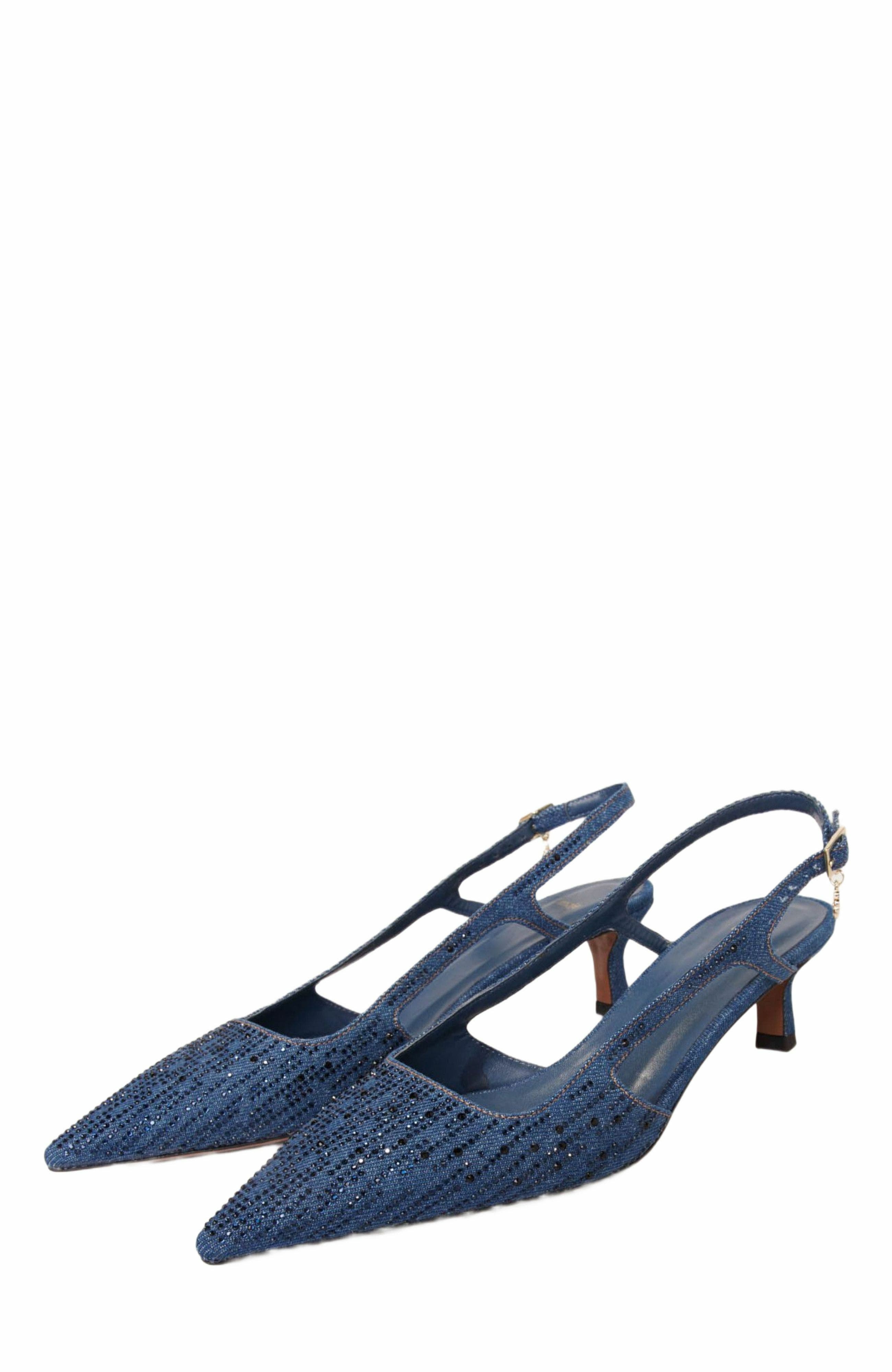 maje Slingback pump in rhinestone denim, Alternate, color, 