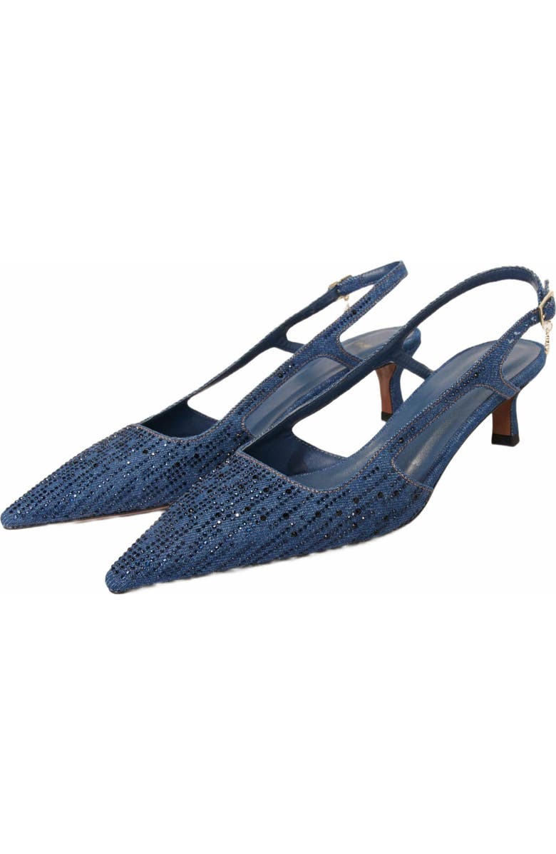 maje Slingback pump in rhinestone denim, Alternate, color,