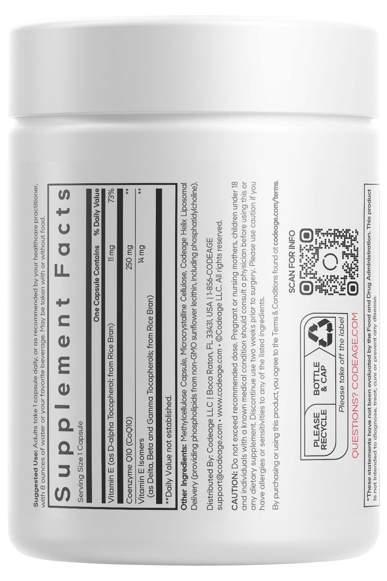 Liposomal CoQ10 250mg + Vitamin E Supplement, Alternate, color, White