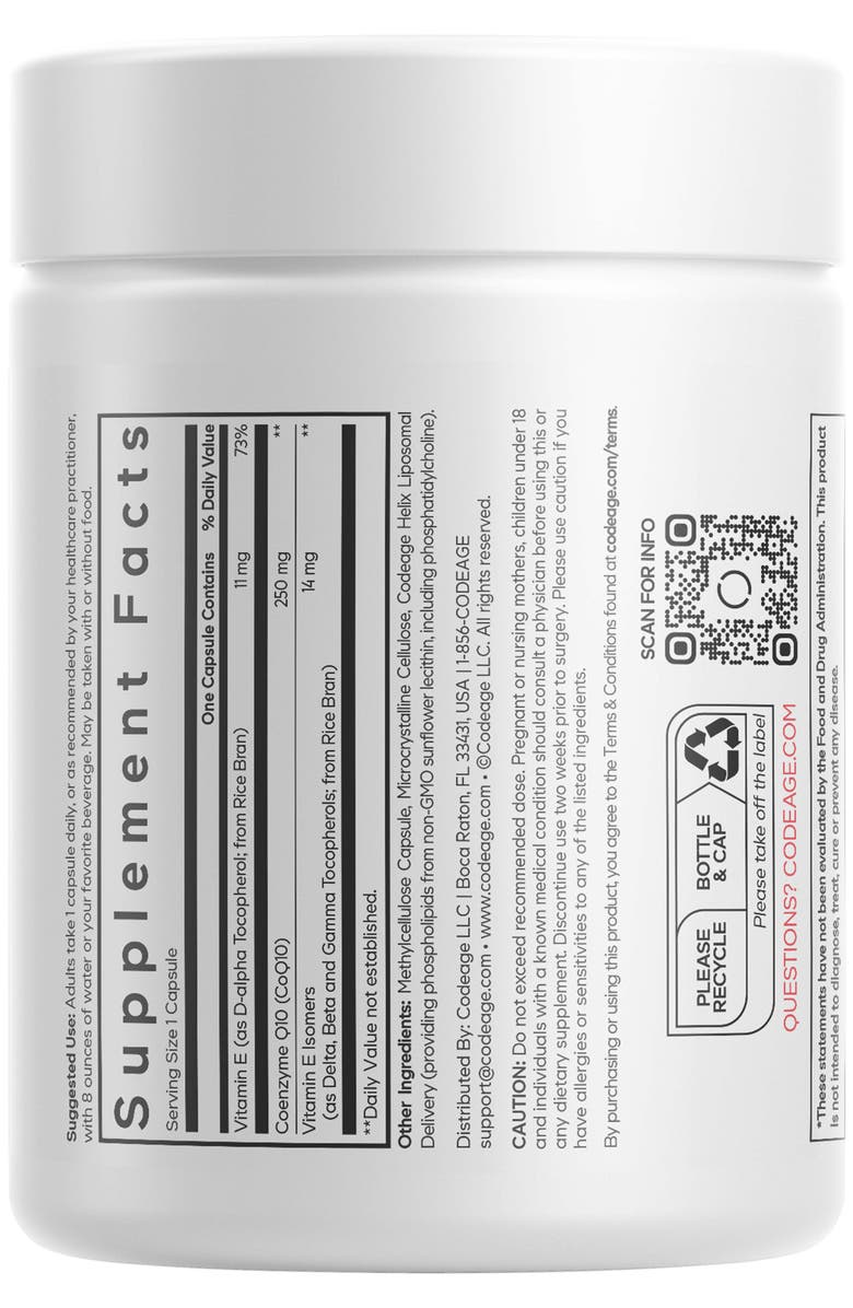 Codeage Liposomal CoQ10 250mg + Vitamin E Supplement, Alternate, color, White