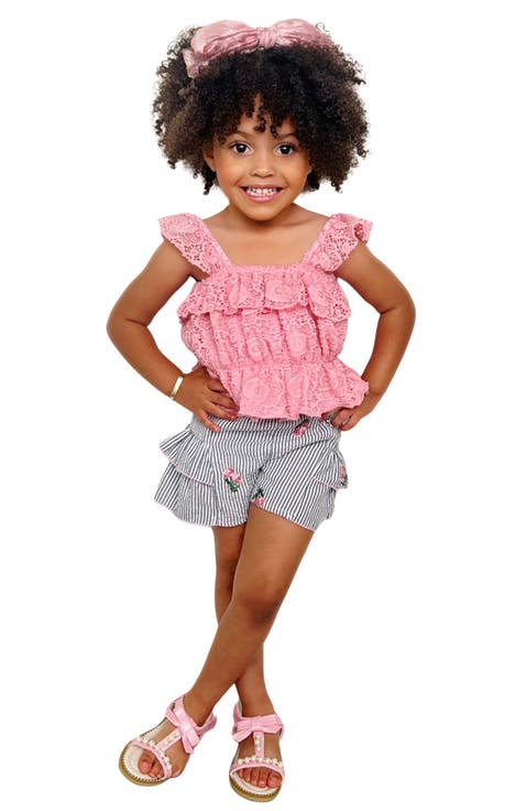 Girls Coastal Florals Lace Top and Ruffle Shorts Set (Toddler, Little Kid & Big Kid)