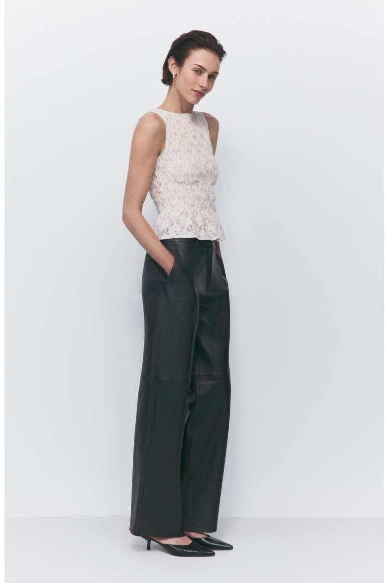 Smocked Lace Peplum Top, Alternate, color, IVORY