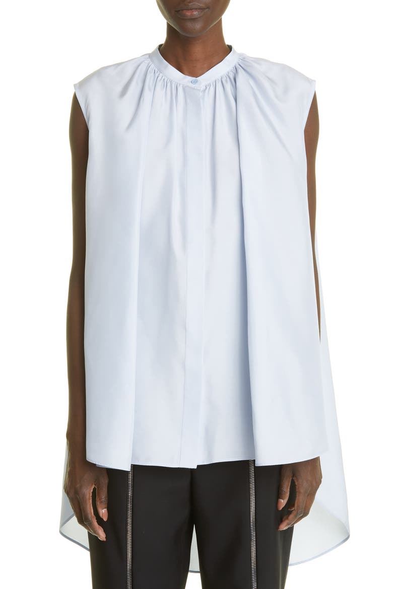 Box Pleat Sleeveless Silk Shirt, Main, color, SPRING BLUE