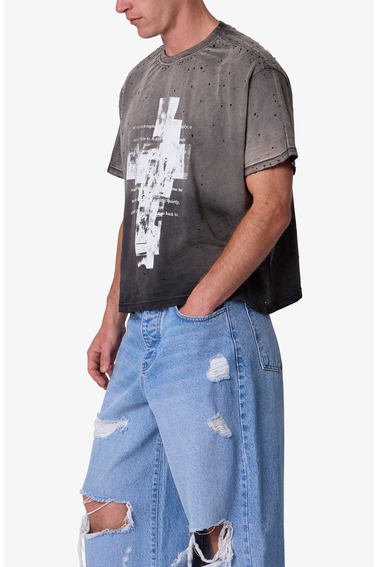 Fractured Graphic Distressed T-Shirt, Alternate, color, WASHED BLACK