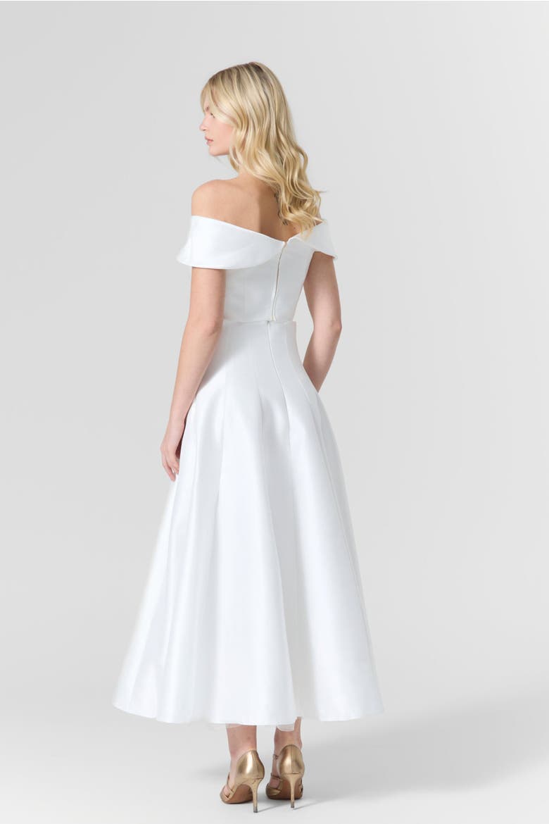 Off-Shoulder Silk Top & Skirt Set, Alternate, color, White