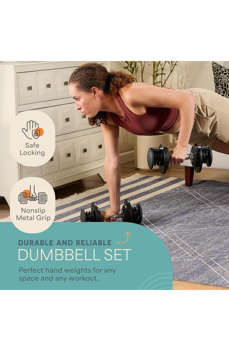 Lifepro Adjustable Dumbbell Set 25lb Quick Adjust Strength Training Weights for Home Gym, Alternate, color, 25Lb With Dial Adjust