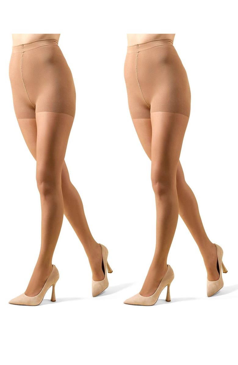 MeMoi Crystal 2-Pack Control Top Tights, Main, color, Honey