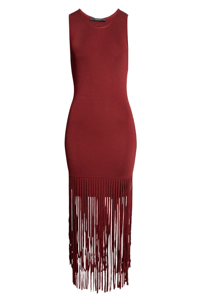 Margaux Racer Fringe Minidress, Alternate, color, OXBLOOD