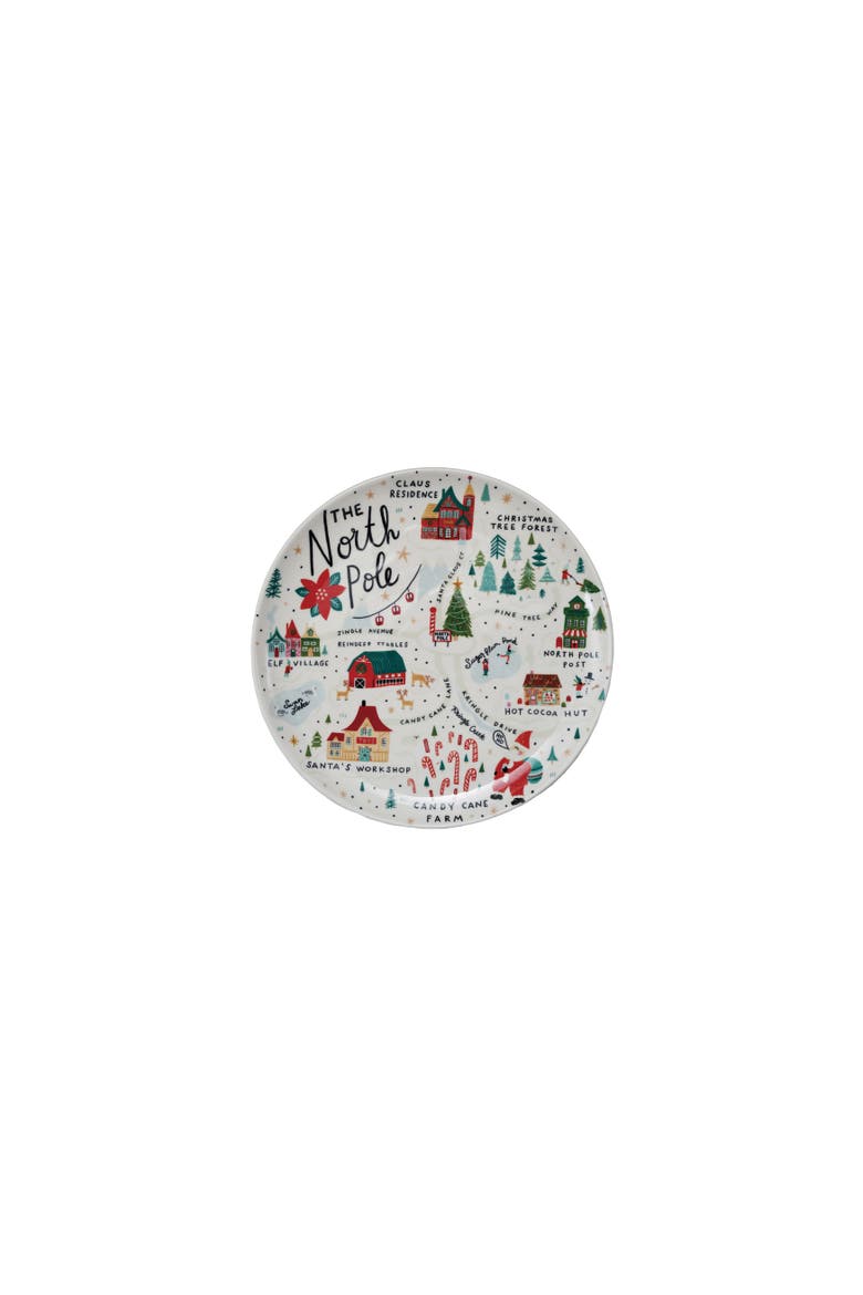 Round Stoneware Plate with North Pole Scene, Main, color, Multicolor
