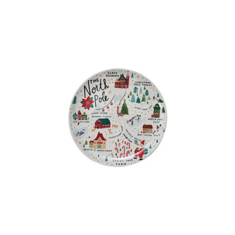 Round Stoneware Plate with North Pole Scene