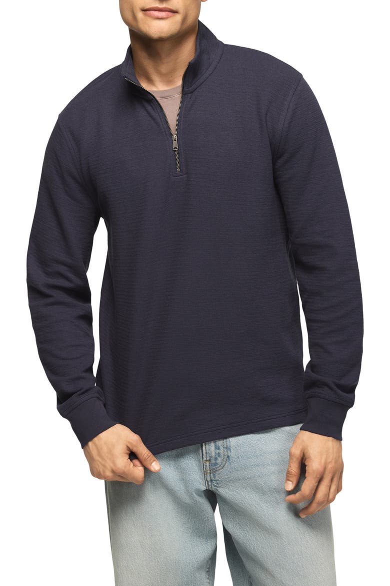 Quarter Zip Textured Pullover, Main, color, NAVY