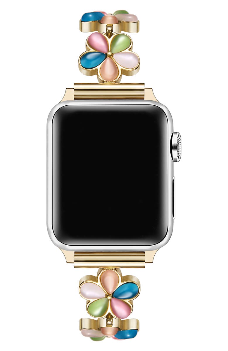 The Posh Tech June Flower Bracelet Apple Watch<sup>®</sup> Watchband, Alternate, color, Gold Multi