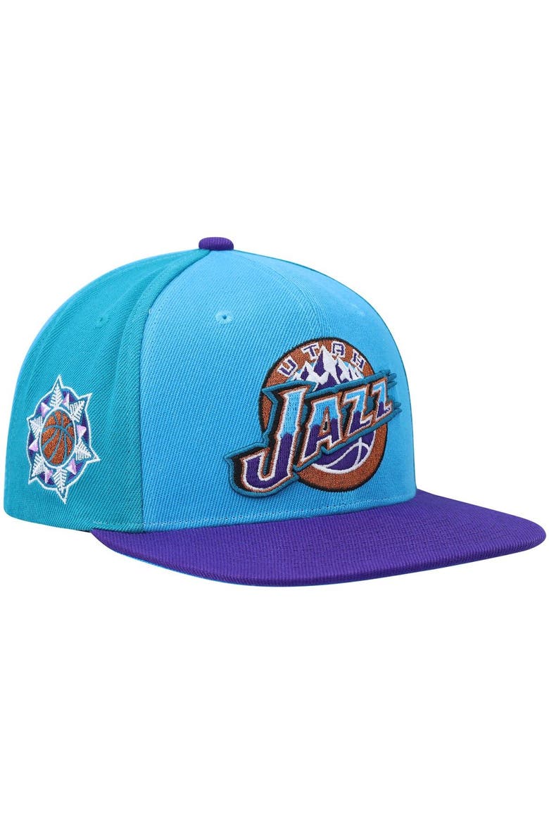Men's Mitchell & Ness Turquoise/Purple Utah Jazz Hardwood Classics On The Block Snapback Hat, Main, color, Turquoise