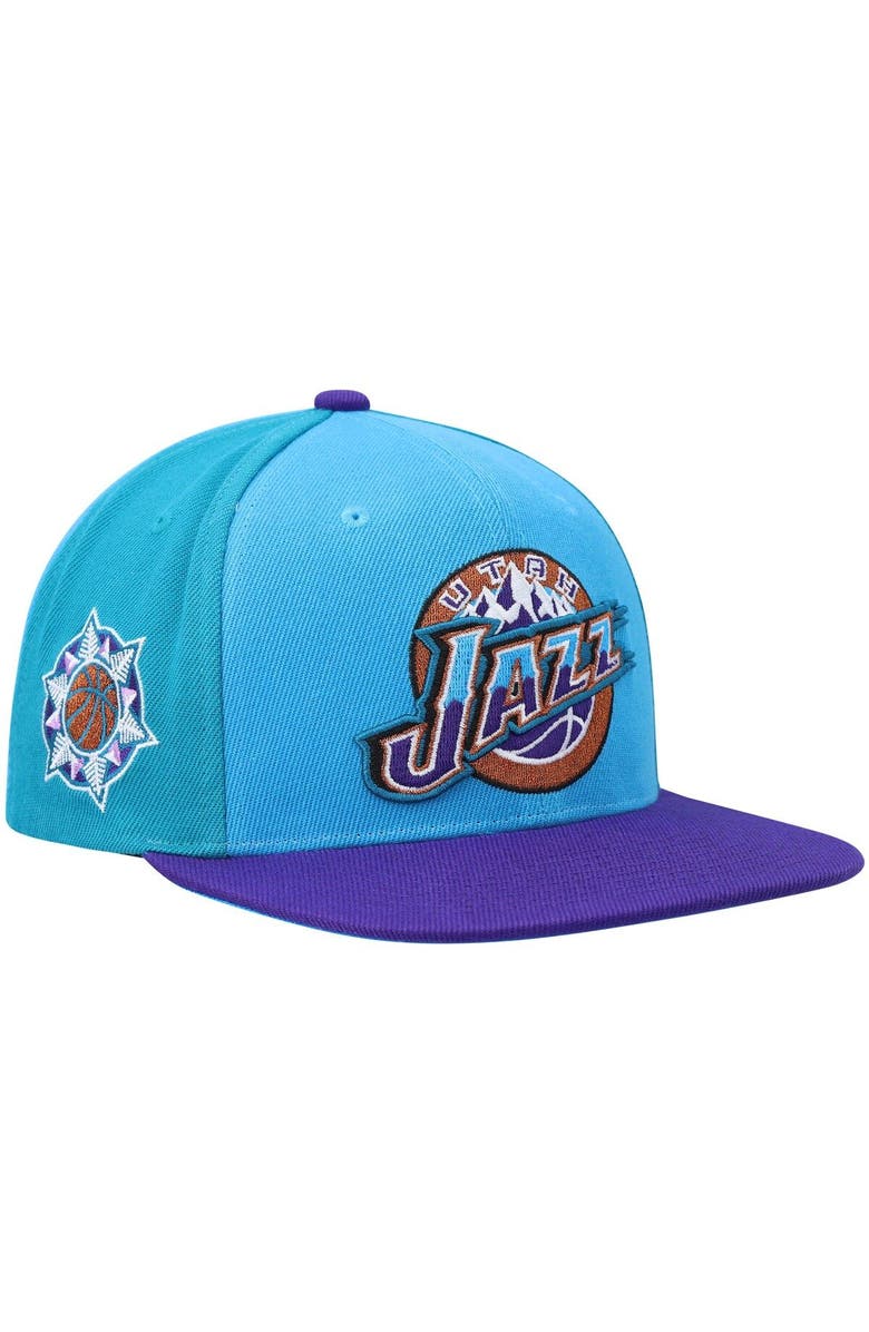 Mitchell & Ness Men's Mitchell & Ness Turquoise/Purple Utah Jazz Hardwood Classics On The Block Snapback Hat, Main, color,