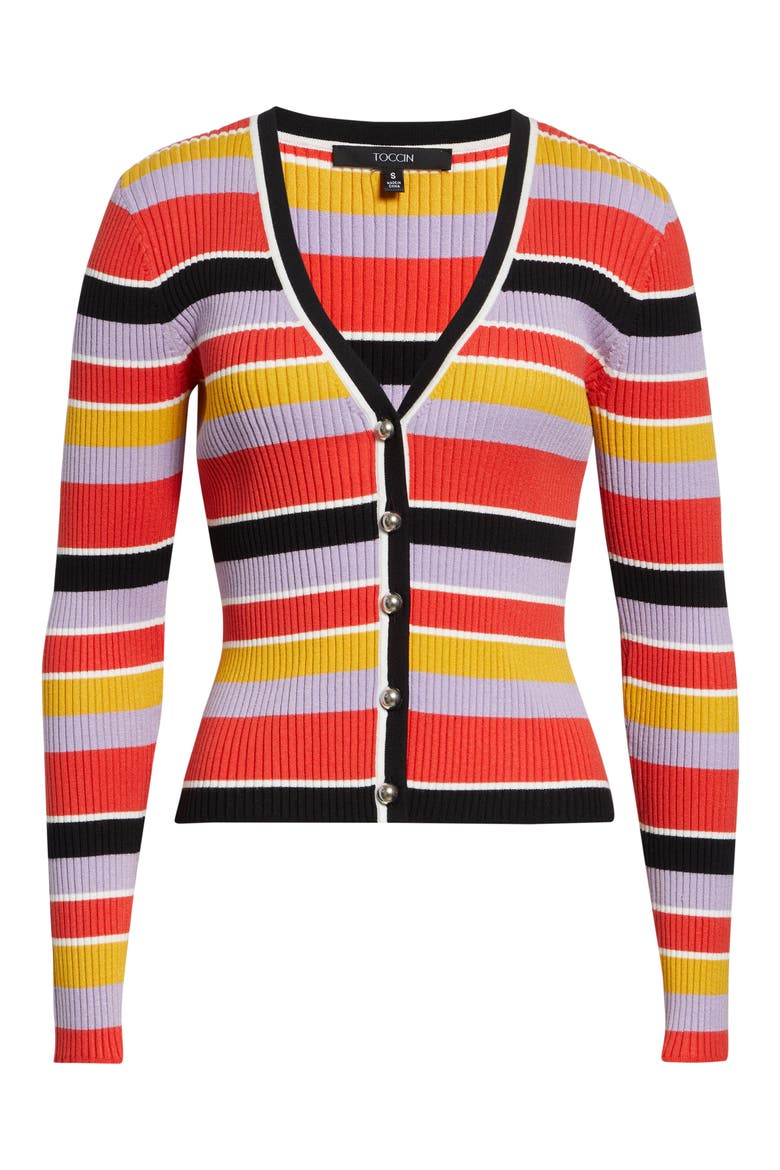 Greta Stripe Ribbed Button Front Cardigan, Alternate, color, TUSCAN STRIPE