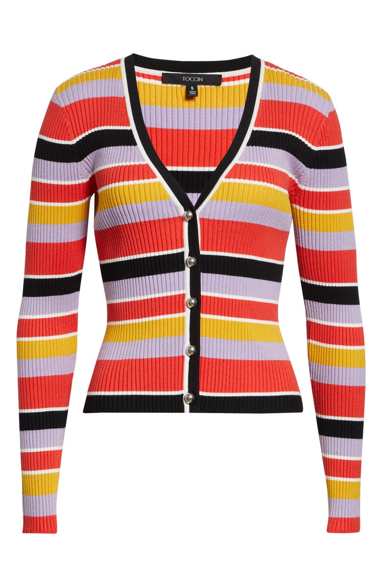 Toccin Greta Stripe Ribbed Button Front Cardigan, Alternate, color, 