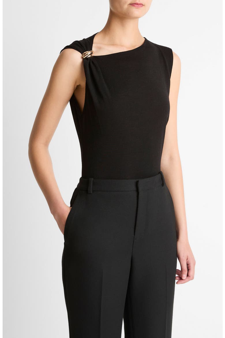 Draped Sleeveless Wool Blend Top, Alternate, color, BLACK
