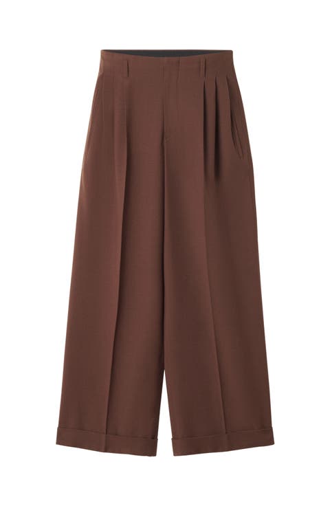 Wide-Leg Flannel Pants in Woven Wool