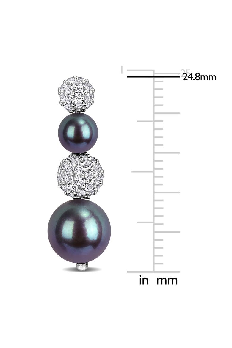 Pavé White Topaz & Cultured Black Freshwater Pearl Drop Earrings, Alternate, color, BLACK