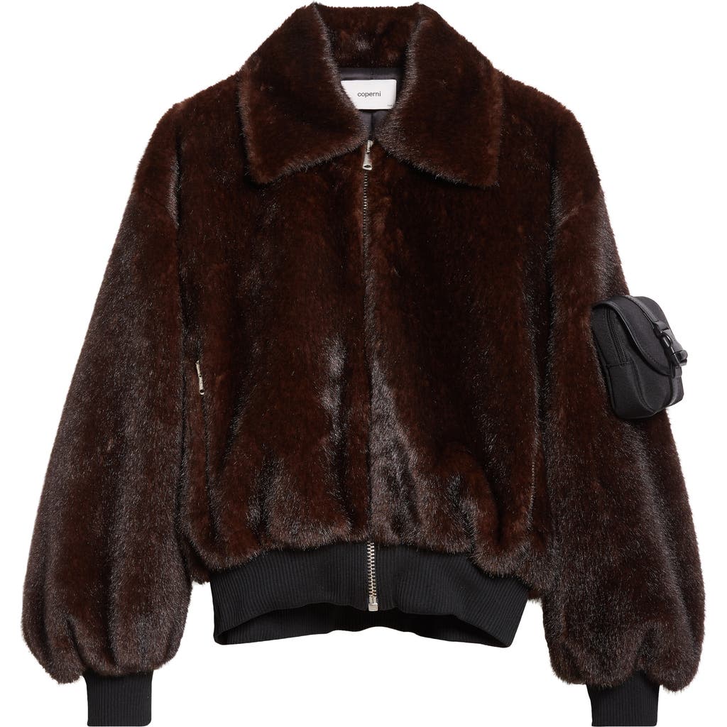 Coperni Plush Bomber Jacket High Collar In Brown
