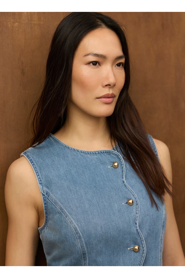 Denim Scallop Mini Shift Dress, Alternate, color, Blue