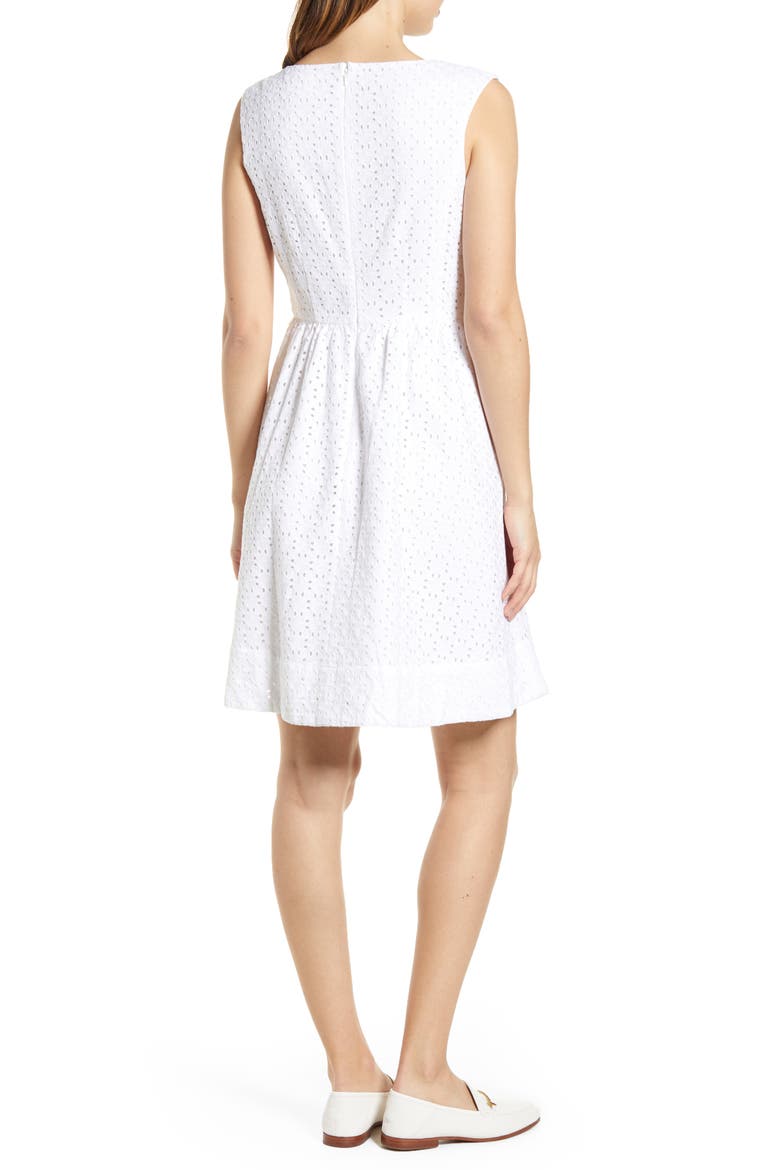 Eyelet Fit & Flare Dress, Alternate, color, WHITE