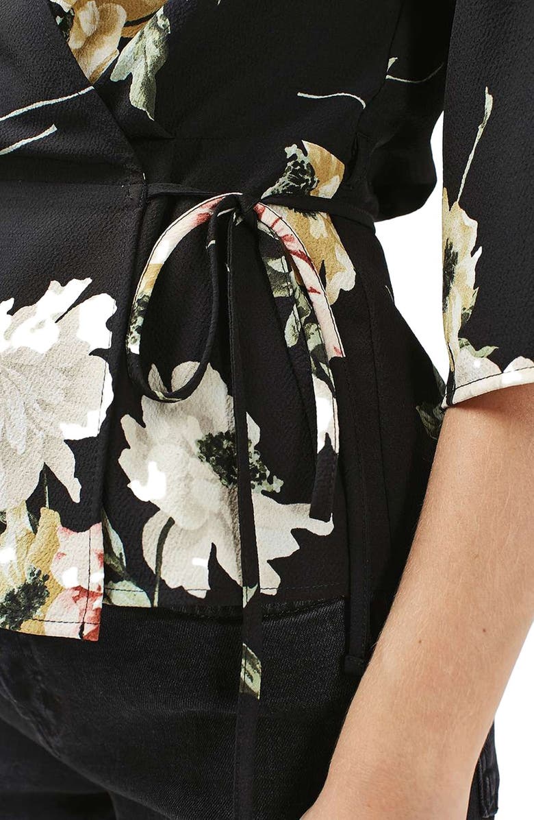 Topshop Floral Wrap Blouse, Alternate, color,