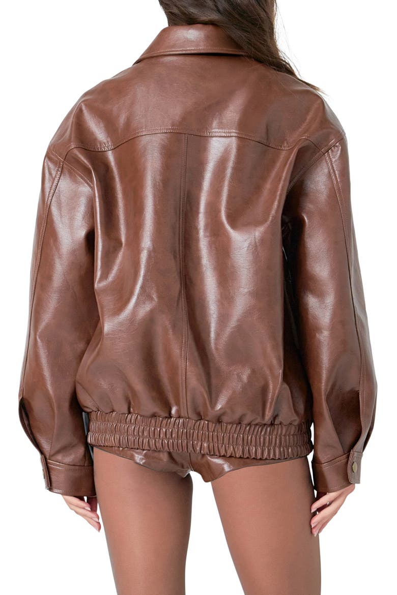 Oversize Faux Leather Jacket, Alternate, color, BROWN