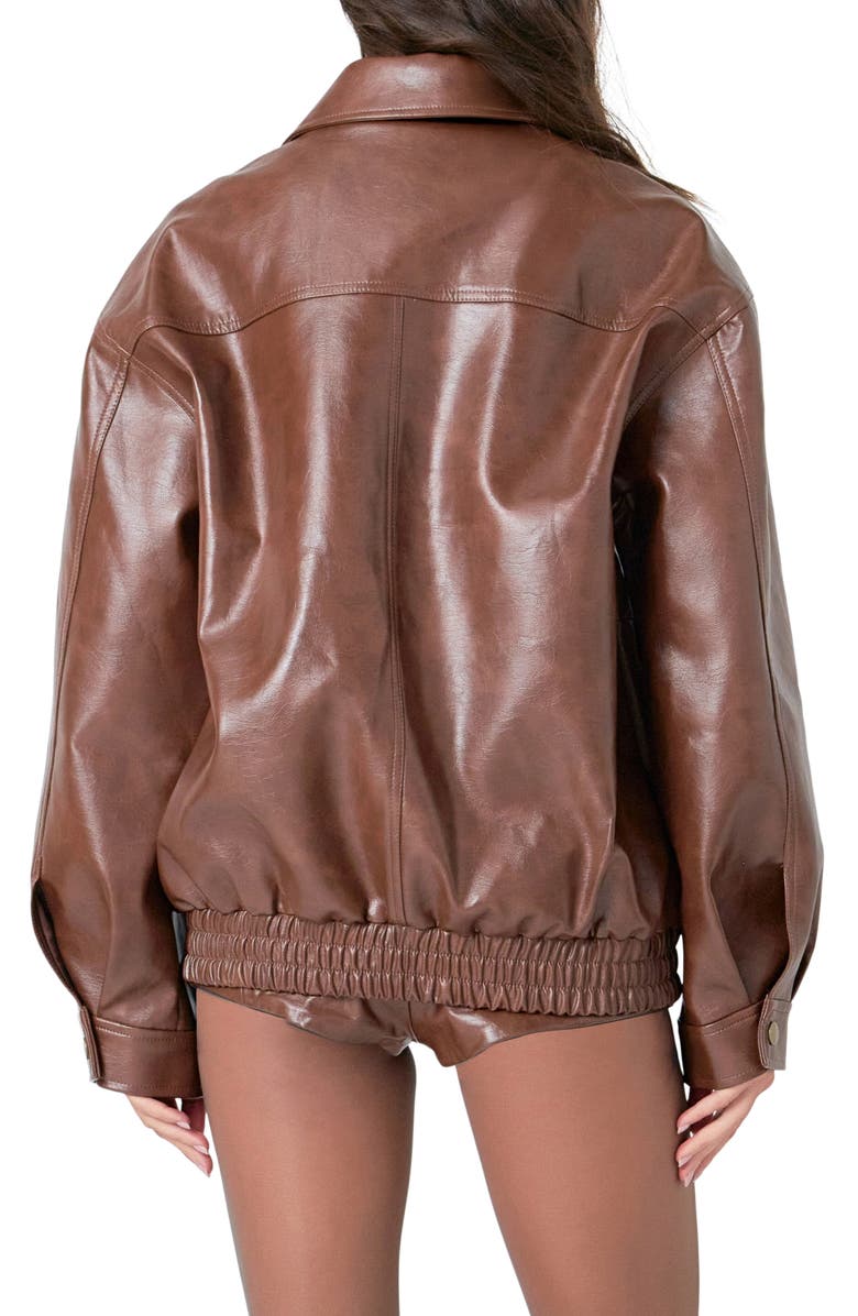Grey Lab Oversize Faux Leather Jacket, Alternate, color, Brown