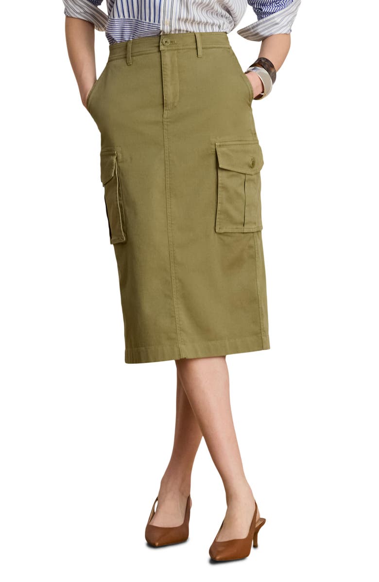 Lauren Ralph Lauren Stretch Chino Cargo Pencil Skirt, Main, color, Light Agave Green