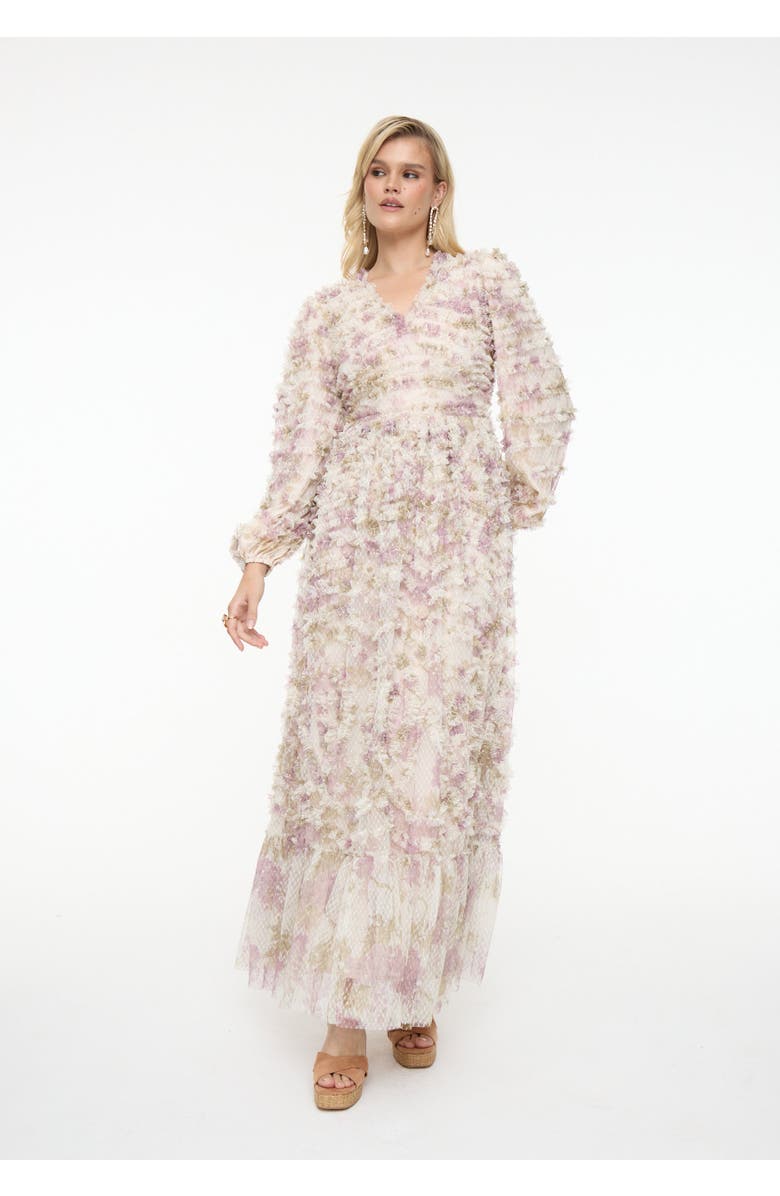 BEAUUT Ruffle Floral Mesh Maxi Dress, Alternate, color, Cream