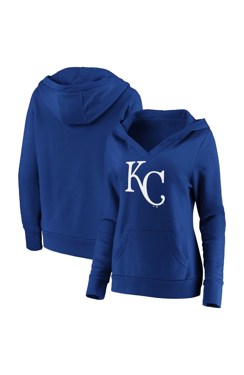 FANATICS Women's Fanatics Branded Royal Kansas City Royals Official Logo Crossover V-Neck Pullover Hoodie, Main, color, 