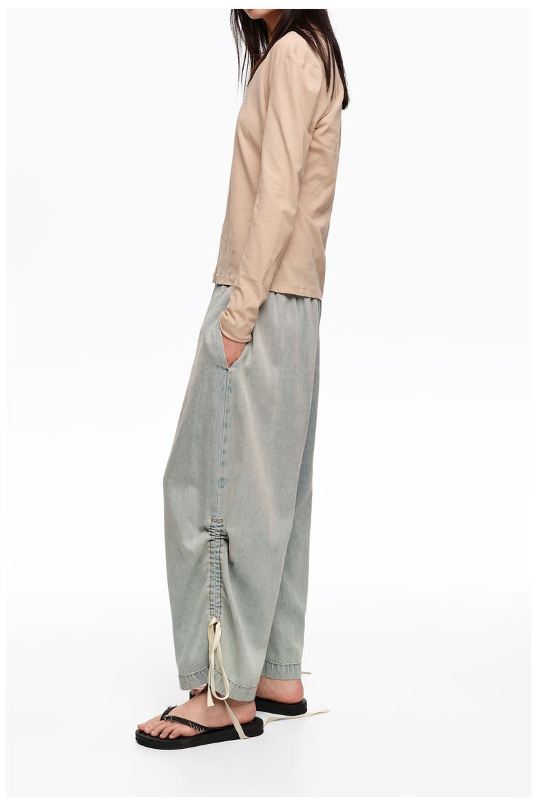 Denim Joggers With Gathering, Alternate, color, LIGHT DENIM BLUE