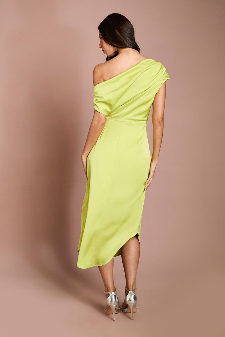 One Shoulder Satin Midi Dress, Alternate, color, Olive