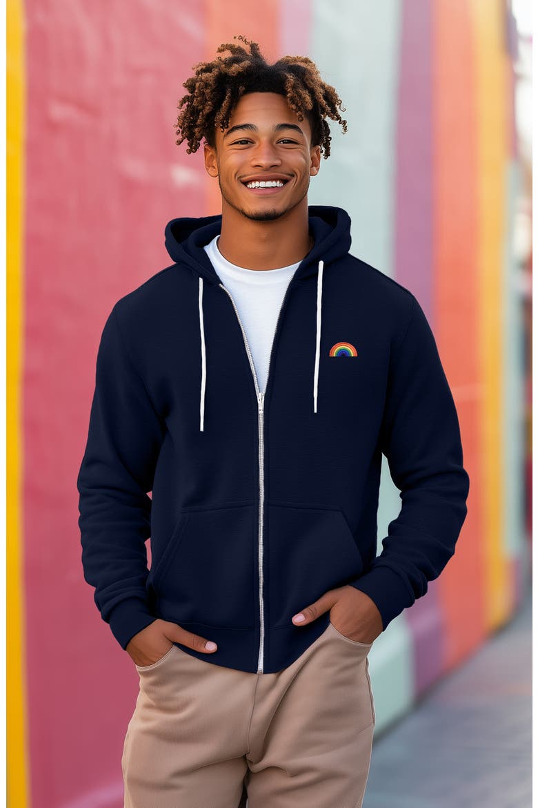 Rainbow Zip Hoodie, Alternate, color, Navy Blue