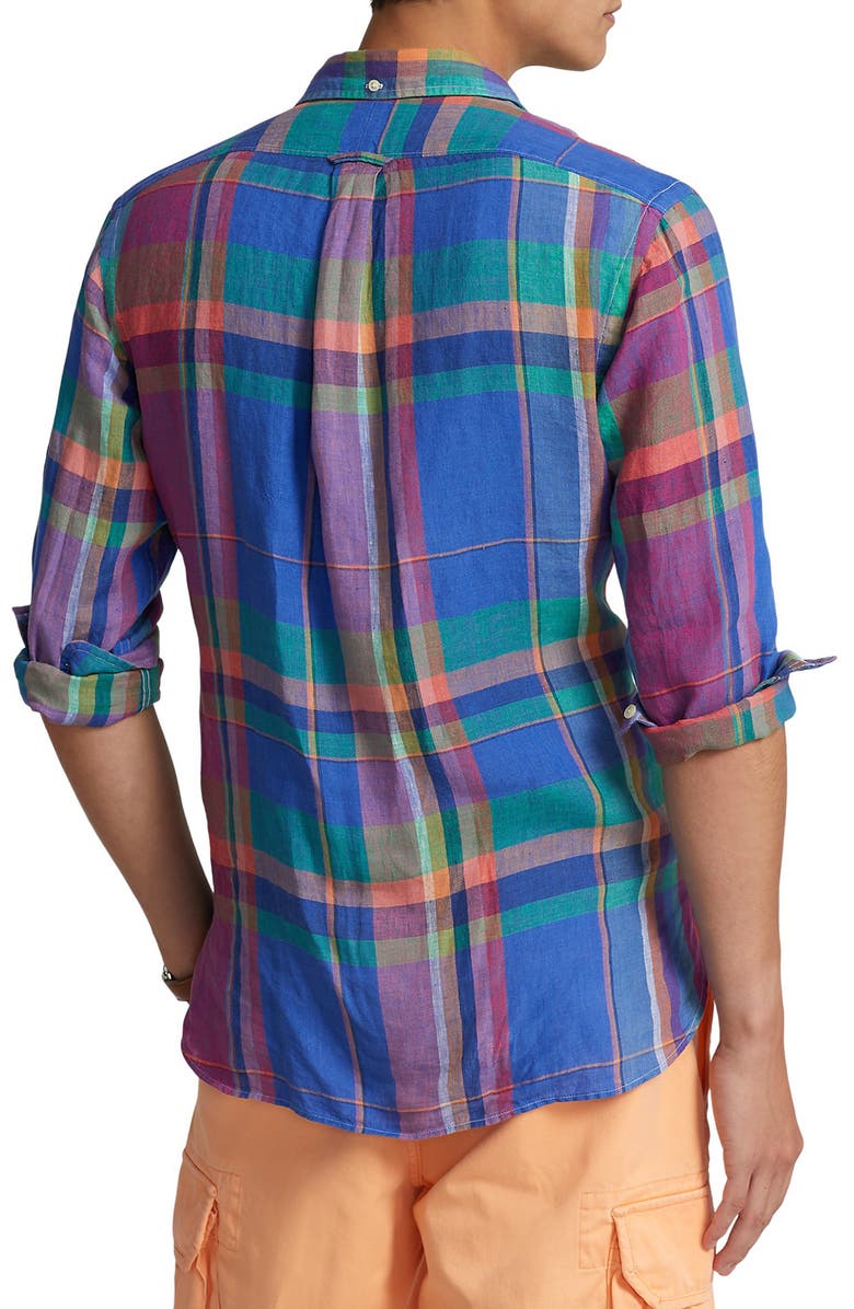 Polo Ralph Lauren Plaid Linen Button-Down Shirt, Alternate, color, 