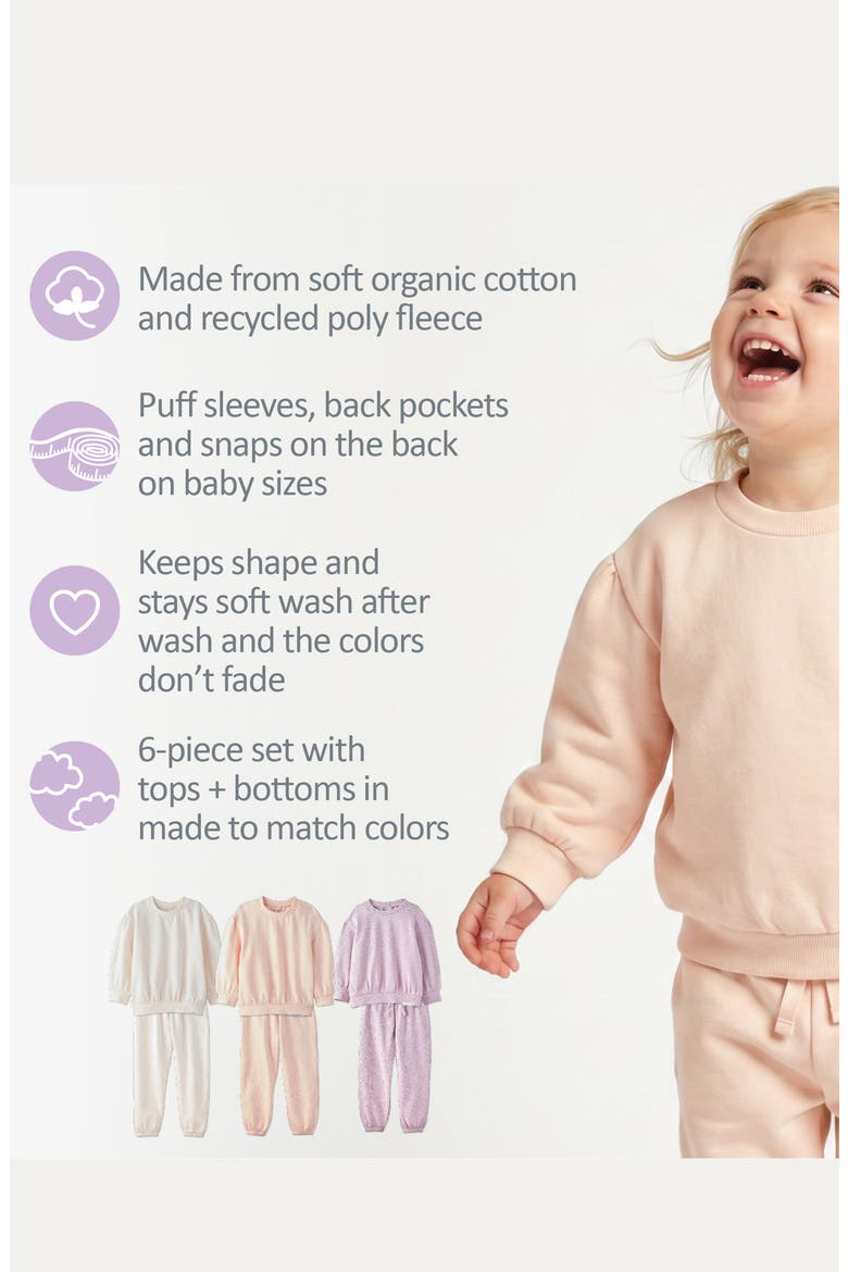 Kids Cari 6-Piece Sweatshirt & Sweatpants Set, Alternate, color, SORBET