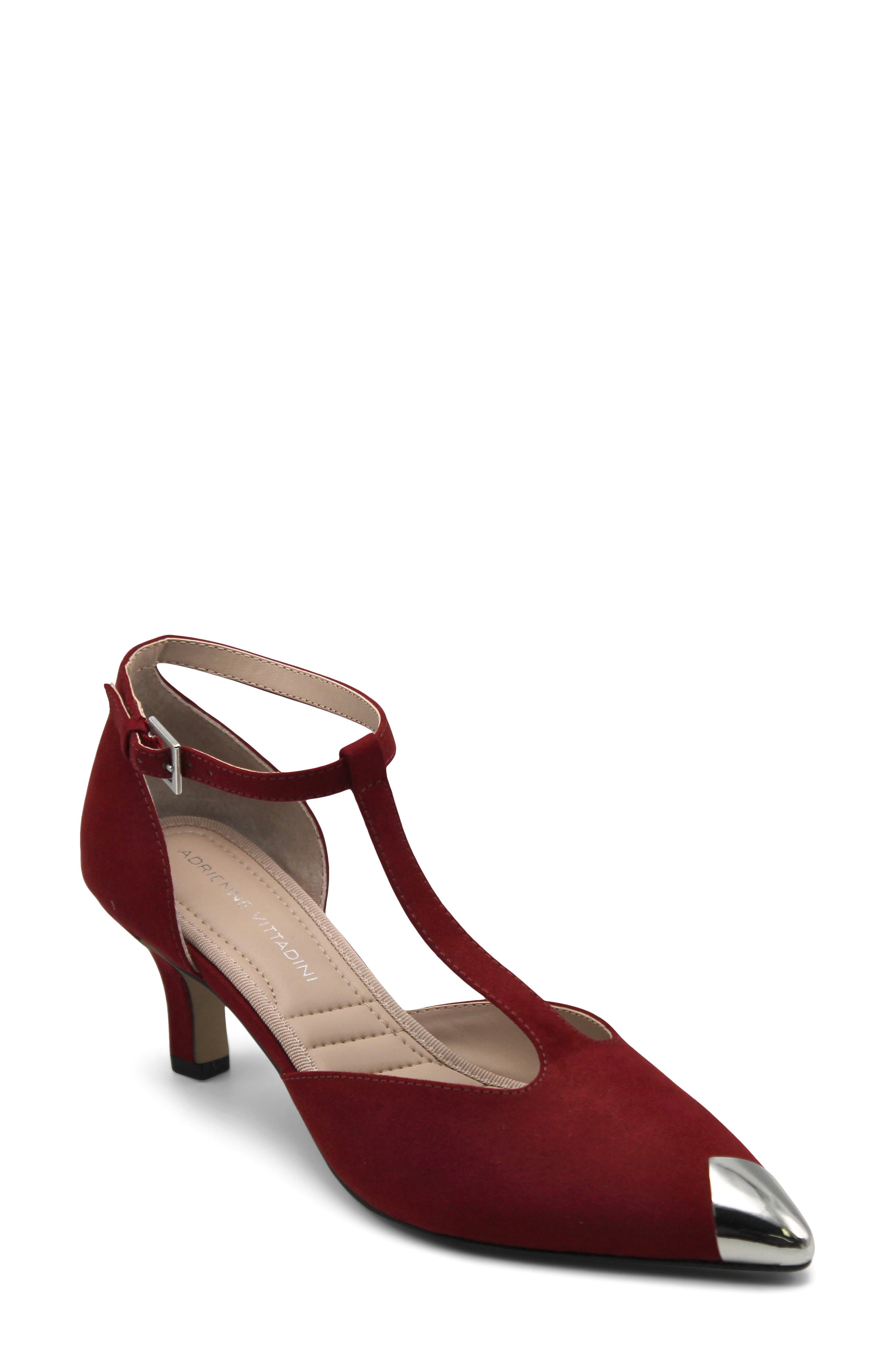 Pristine T-Strap Pointed Toe Pump, Main, color, RED