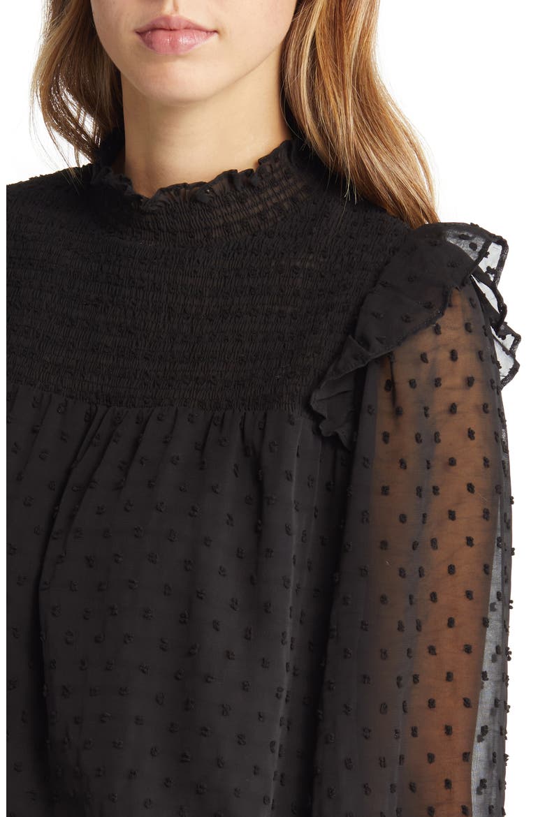 Yannis Smocked Clip Dot Blouse, Alternate, color, BLACK